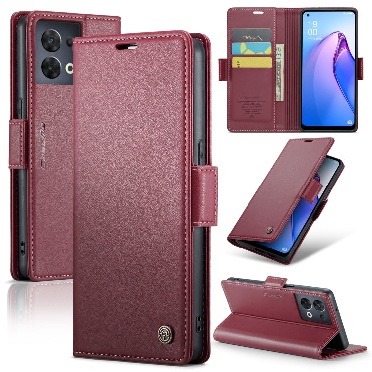 For OPPO Reno8 5G Global CaseMe 023 Butterfly Buckle Litchi Texture RFID Anti-theft Leather Phone Case(Wine Red) - OPPO Cases by CaseMe | Online Shopping South Africa | PMC Jewellery | Buy Now Pay Later Mobicred