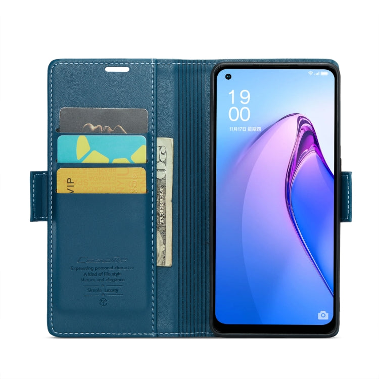 For OPPO Reno8 5G Global CaseMe 023 Butterfly Buckle Litchi Texture RFID Anti-theft Leather Phone Case(Blue) - OPPO Cases by CaseMe | Online Shopping South Africa | PMC Jewellery | Buy Now Pay Later Mobicred