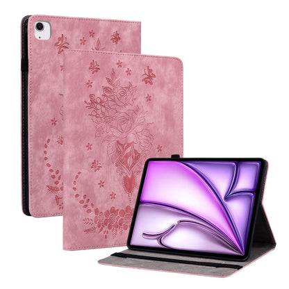 For iPad Air 11 2024 Butterfly Rose Embossed Leather Smart Tablet Case(Pink) - iPad Air 11 2024 Cases by PMC Jewellery | Online Shopping South Africa | PMC Jewellery | Buy Now Pay Later Mobicred