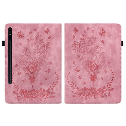 For Samsung Galaxy Tab S9 Butterfly Rose Embossed Leather Tablet Case(Pink) - Galaxy Tab S9 Cases by PMC Jewellery | Online Shopping South Africa | PMC Jewellery | Buy Now Pay Later Mobicred