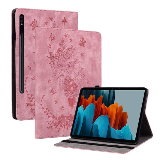 For Samsung Galaxy Tab S9+ Butterfly Rose Embossed Leather Tablet Case(Pink) - Galaxy Tab S9+ Cases by PMC Jewellery | Online Shopping South Africa | PMC Jewellery | Buy Now Pay Later Mobicred