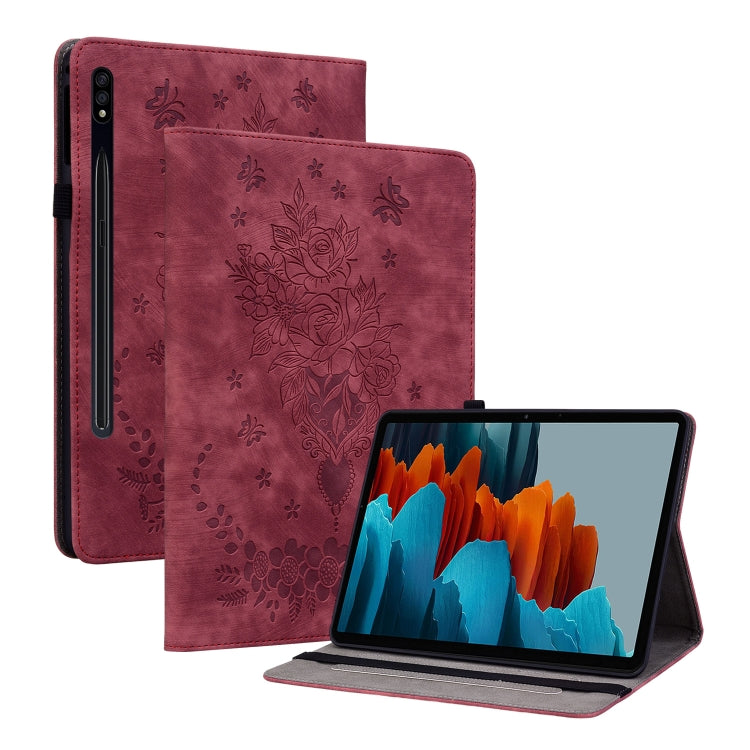 For Samsung Galaxy Tab S9+ Butterfly Rose Embossed Leather Tablet Case(Red) - Galaxy Tab S9+ Cases by PMC Jewellery | Online Shopping South Africa | PMC Jewellery | Buy Now Pay Later Mobicred