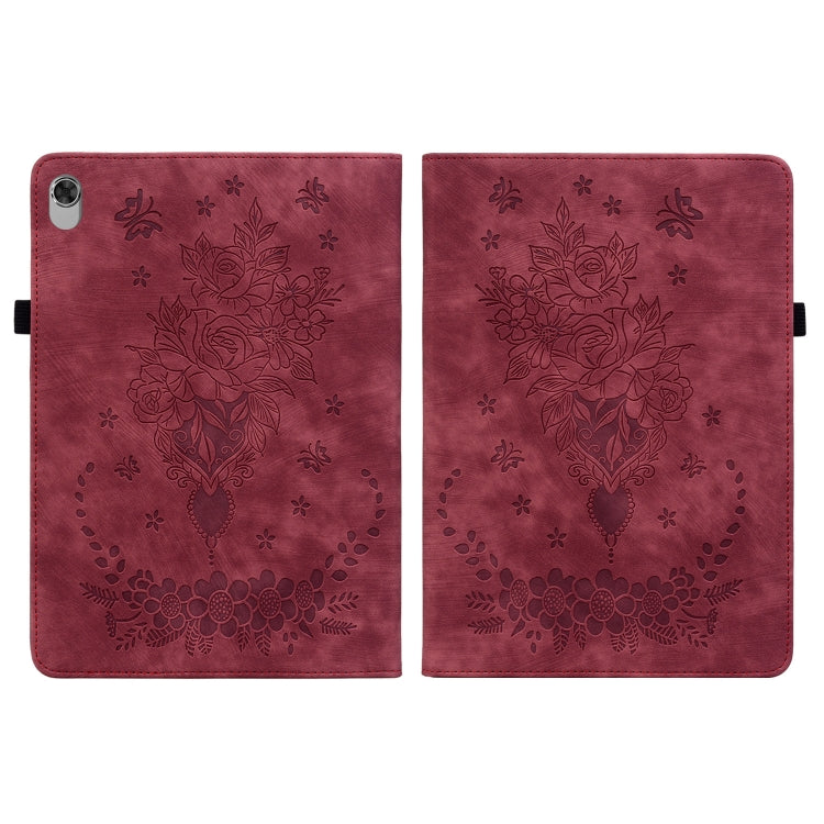 For Lenovo M10 Plus Butterfly Rose Embossed Leather Tablet Case(Red) - Lenovo by PMC TechLife | Online Shopping South Africa | PMC TechLife | Buy Now Pay Later Mobicred