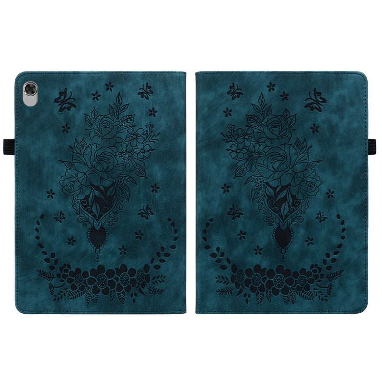 For Lenovo M10 Plus Butterfly Rose Embossed Leather Tablet Case(Dark Blue) - Lenovo by PMC TechLife | Online Shopping South Africa | PMC TechLife | Buy Now Pay Later Mobicred