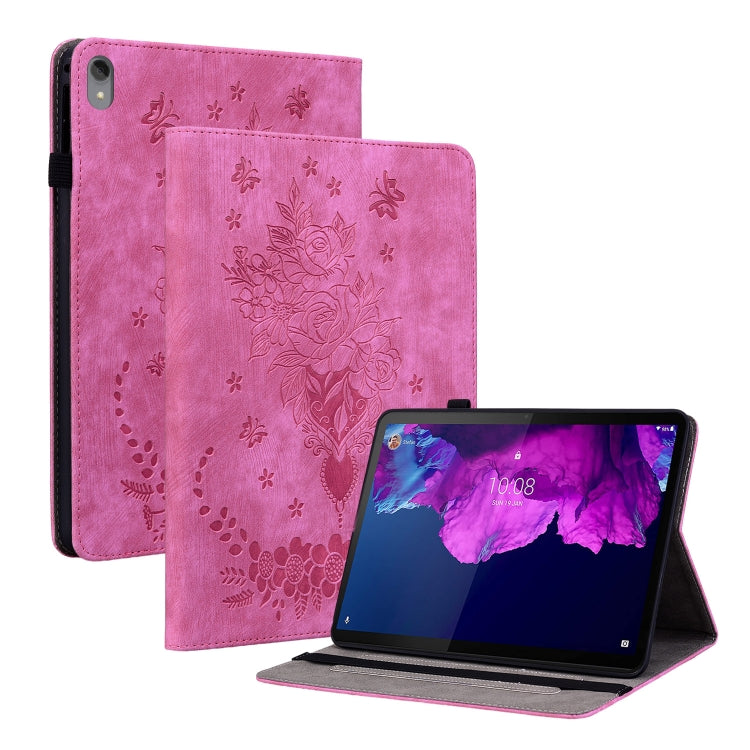 For Lenovo Tab P11 TB-J606F Butterfly Rose Embossed Leather Tablet Case(Rose Red) - Lenovo by PMC TechLife | Online Shopping South Africa | PMC TechLife | Buy Now Pay Later Mobicred