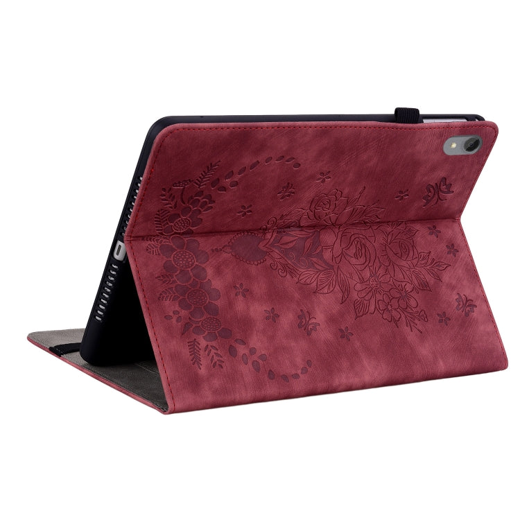 For Lenovo Tab P11 TB-J606F Butterfly Rose Embossed Leather Tablet Case(Red) - Lenovo by PMC TechLife | Online Shopping South Africa | PMC TechLife | Buy Now Pay Later Mobicred
