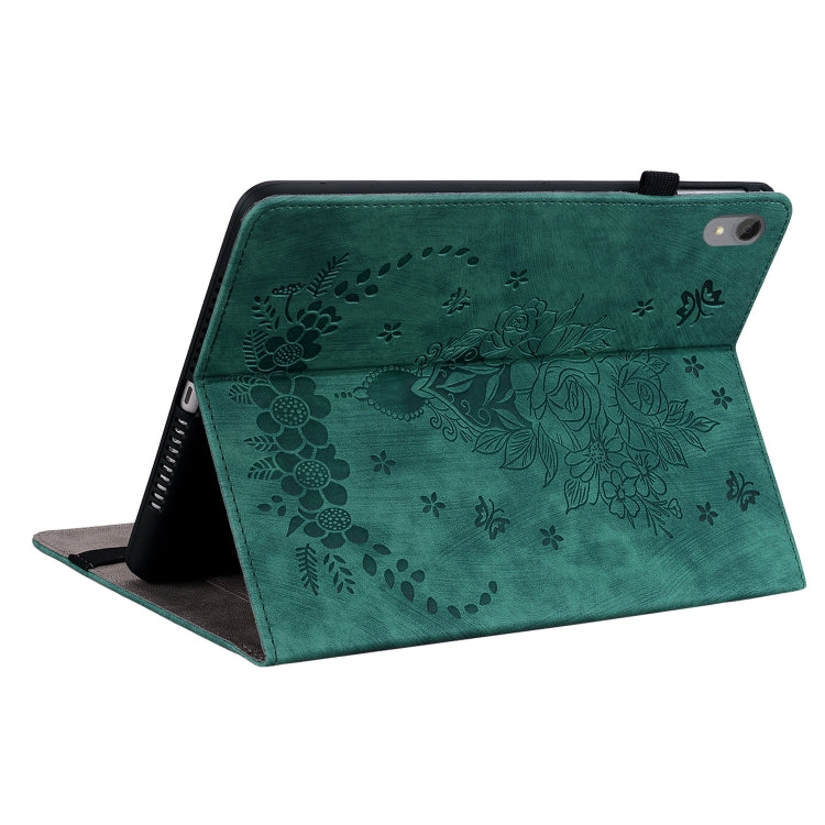 For Lenovo Tab P11 TB-J606F Butterfly Rose Embossed Leather Tablet Case(Green) - Lenovo by PMC TechLife | Online Shopping South Africa | PMC TechLife | Buy Now Pay Later Mobicred
