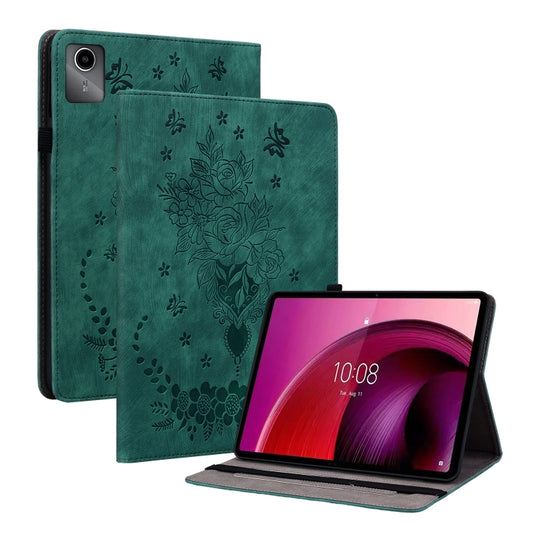 For Lenovo Tab M11/Xiaoxin Pad 11 2024 Butterfly Rose Embossed Leather Tablet Case(Green) - Lenovo by PMC Jewellery | Online Shopping South Africa | PMC Jewellery | Buy Now Pay Later Mobicred