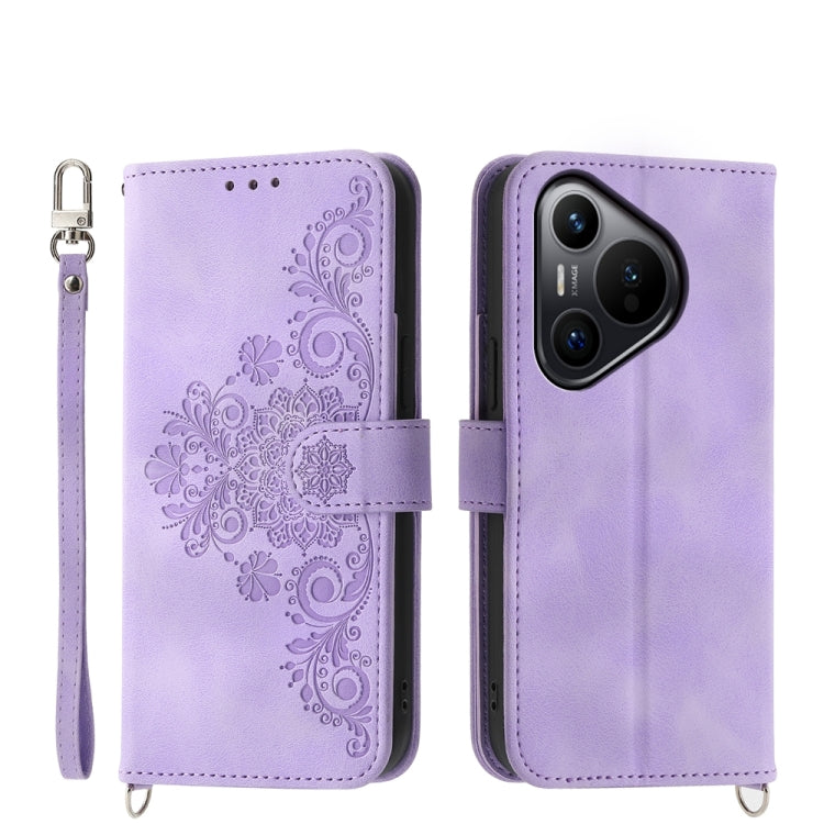 For Huawei Pura 70 Skin-feel Flowers Embossed Wallet Leather Phone Case(Purple) - Huawei Cases by PMC Jewellery | Online Shopping South Africa | PMC Jewellery | Buy Now Pay Later Mobicred