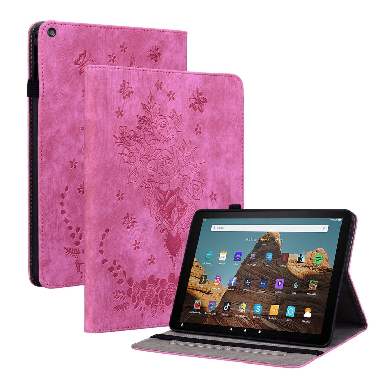 For Amazon Kindle Fire HD10 2019 / 2017 Butterfly Rose Embossed Leather Smart Tablet Case(Rose Red) - Amazon by PMC TechLife | Online Shopping South Africa | PMC TechLife | Buy Now Pay Later Mobicred