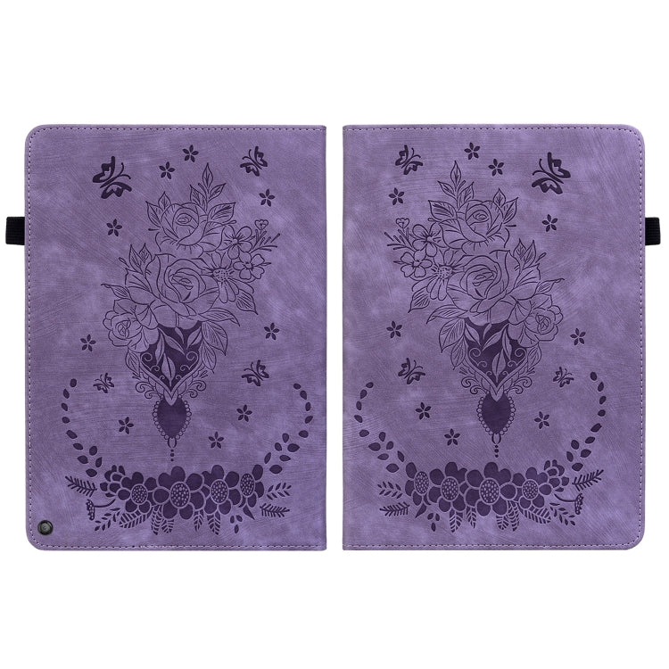 For Amazon Kindle Fire HD10 2021 Butterfly Rose Embossed Leather Smart Tablet Case(Purple) - free shipping - PMC TechLife - Order now!