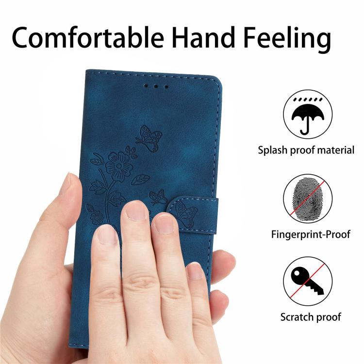 For iPhone 16e Flower Butterfly Embossing Pattern Leather Phone Case(Blue) - iPhone 16e Cases by PMC TechLife | Online Shopping South Africa | PMC TechLife | Buy Now Pay Later Mobicred