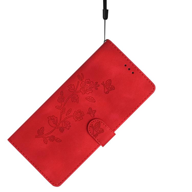 For iPhone 16e Flower Butterfly Embossing Pattern Leather Phone Case(Red) - iPhone 16e Cases by PMC TechLife | Online Shopping South Africa | PMC TechLife | Buy Now Pay Later Mobicred