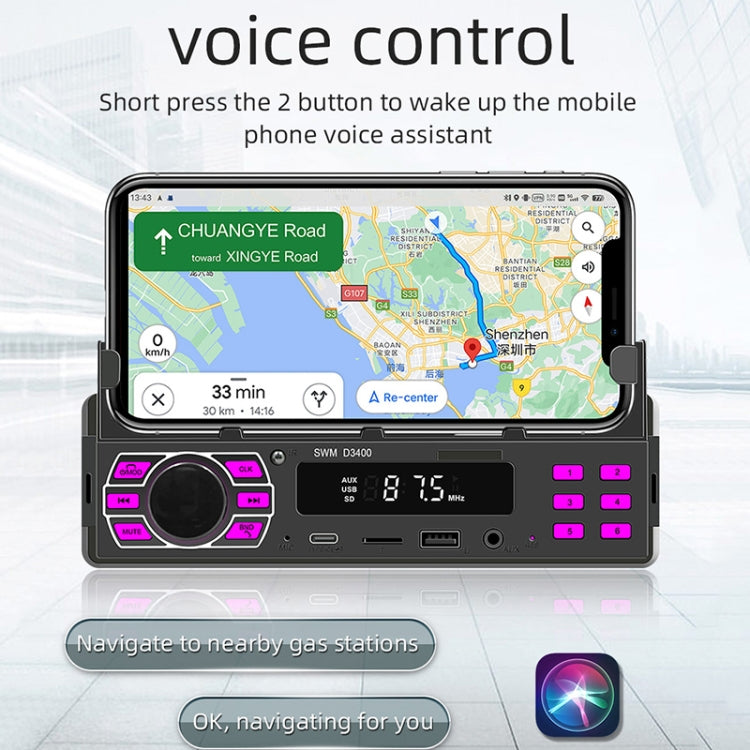 SWM D3400 Car Bluetooth MP3 Player Support Smart Voice Assistant / FM(Black) - Car MP3 & MP4 & MP5 by PMC TechLife | Online Shopping South Africa | PMC TechLife | Buy Now Pay Later Mobicred