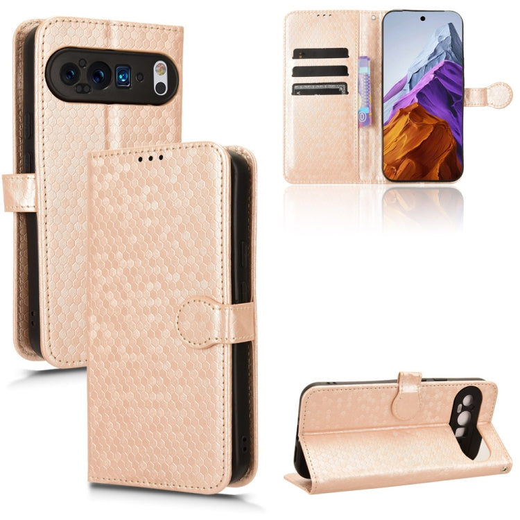 For Google Pixel 9 Honeycomb Dot Texture Leather Phone Case(Gold) - Google Cases by PMC TechLife | Online Shopping South Africa | PMC TechLife | Buy Now Pay Later Mobicred