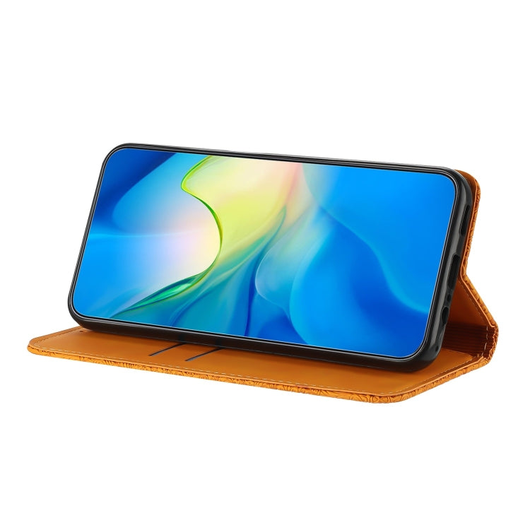 For Xiaomi Redmi 13C Ethnic Embossed Adsorption Leather Phone Case(Yellow) - 13C Cases by PMC TechLife | Online Shopping South Africa | PMC TechLife | Buy Now Pay Later Mobicred