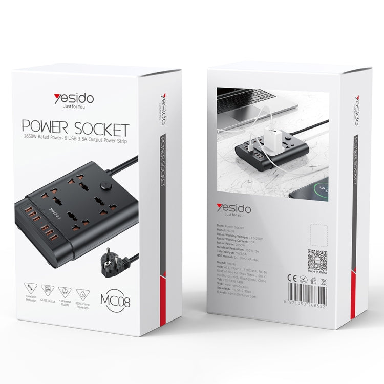 Yesido MC-08 4 Ports + 6 USB Ports 2650W Multi-functional High Power Socket(EU Plug) - Extension Socket by Yesido | Online Shopping South Africa | PMC Jewellery | Buy Now Pay Later Mobicred