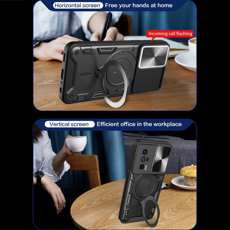 For Xiaomi Poco F5 Pro/Redmi K60  CD Texture Sliding Camshield Magnetic Holder Phone Case(Blue) - Xiaomi Cases by PMC TechLife | Online Shopping South Africa | PMC TechLife | Buy Now Pay Later Mobicred