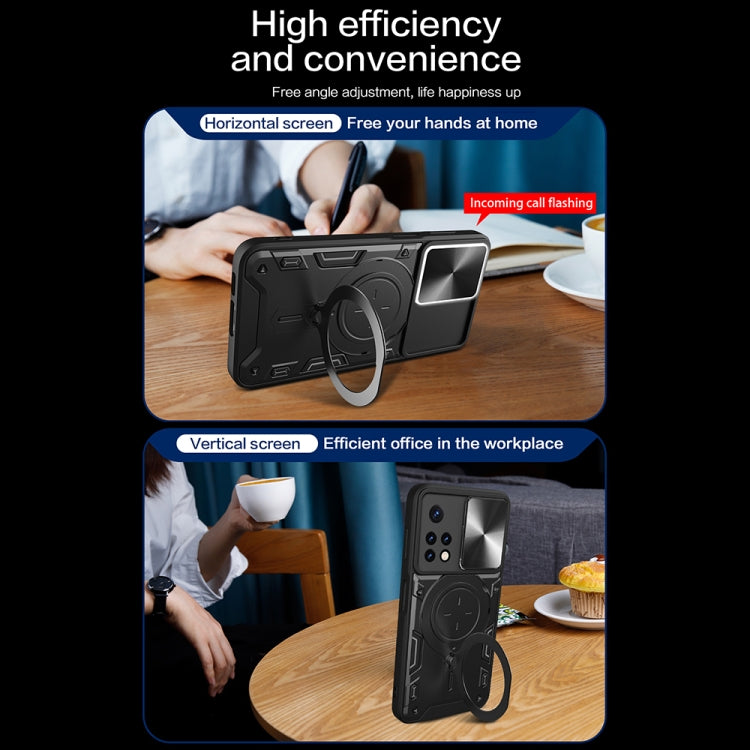 For Xiaomi Redmi Note 11 Global CD Texture Sliding Camshield Magnetic Holder Phone Case(Silver) - Xiaomi Cases by PMC TechLife | Online Shopping South Africa | PMC TechLife | Buy Now Pay Later Mobicred