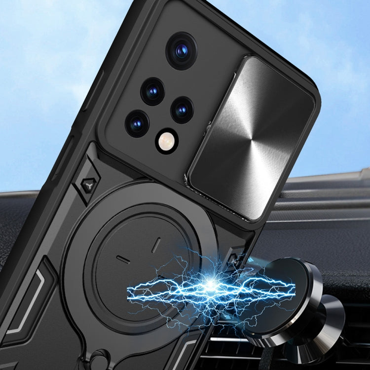 For Xiaomi Redmi Note 11 Global CD Texture Sliding Camshield Magnetic Holder Phone Case(Silver) - Xiaomi Cases by PMC TechLife | Online Shopping South Africa | PMC TechLife | Buy Now Pay Later Mobicred