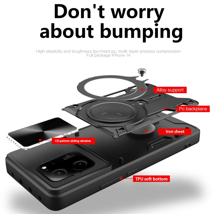 For Xiaomi 13T / Redmi K60 Ultra CD Texture Sliding Camshield Magnetic Holder Phone Case(Red) - Redmi K60 Ultra Cases by PMC TechLife | Online Shopping South Africa | PMC TechLife | Buy Now Pay Later Mobicred