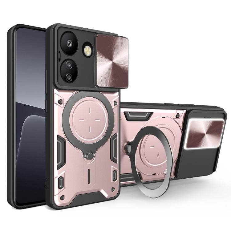 For Xiaomi Redmi 13C 4G CD Texture Sliding Camshield Magnetic Holder Phone Case(Pink) - 13C Cases by PMC TechLife | Online Shopping South Africa | PMC TechLife | Buy Now Pay Later Mobicred