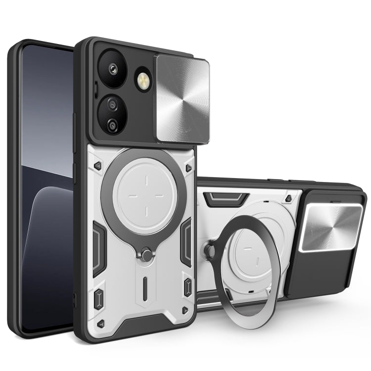 For Xiaomi Redmi 13C 4G CD Texture Sliding Camshield Magnetic Holder Phone Case(Silver) - 13C Cases by PMC TechLife | Online Shopping South Africa | PMC TechLife | Buy Now Pay Later Mobicred