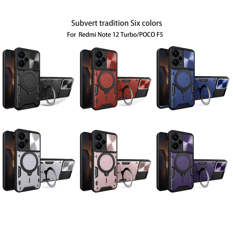 For Xiaomi Redmi Note 12 Turbo CD Texture Sliding Camshield Magnetic Holder Phone Case(Silver) - Xiaomi Cases by PMC TechLife | Online Shopping South Africa | PMC TechLife | Buy Now Pay Later Mobicred