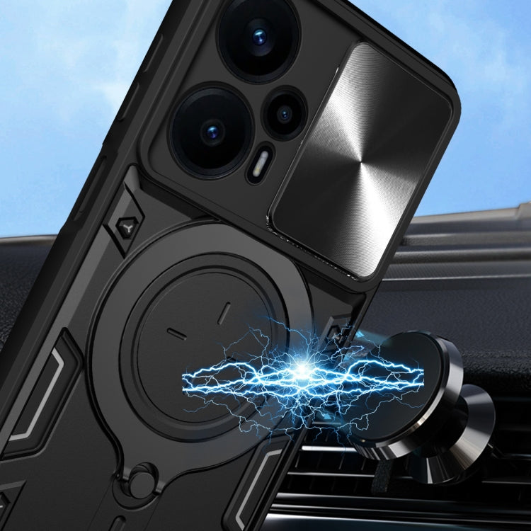 For Xiaomi Redmi Note 12 Turbo CD Texture Sliding Camshield Magnetic Holder Phone Case(Silver) - Xiaomi Cases by PMC TechLife | Online Shopping South Africa | PMC TechLife | Buy Now Pay Later Mobicred