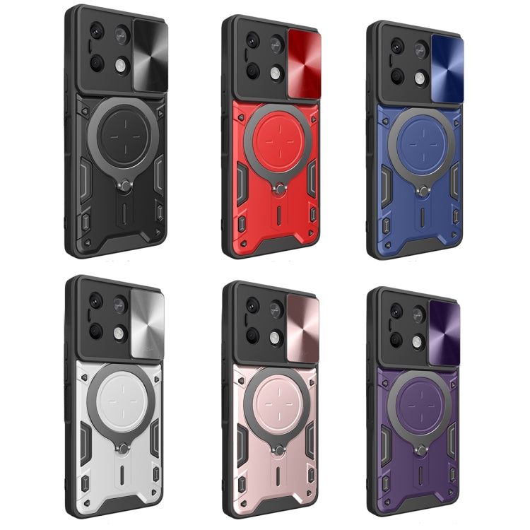 For Xiaomi Redmi Note 13 5G CD Texture Sliding Camshield Magnetic Holder Phone Case(Silver) - Note 13 Cases by PMC TechLife | Online Shopping South Africa | PMC TechLife | Buy Now Pay Later Mobicred