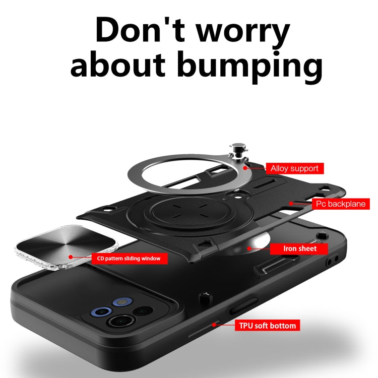For Xiaomi Mi 11 Lite 4G / 5G CD Texture Sliding Camshield Magnetic Holder Phone Case(Black) - Xiaomi Cases by PMC TechLife | Online Shopping South Africa | PMC TechLife | Buy Now Pay Later Mobicred