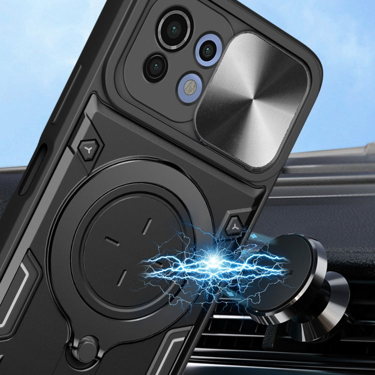 For Xiaomi Mi 11 Lite 4G / 5G CD Texture Sliding Camshield Magnetic Holder Phone Case(Black) - Xiaomi Cases by PMC TechLife | Online Shopping South Africa | PMC TechLife | Buy Now Pay Later Mobicred