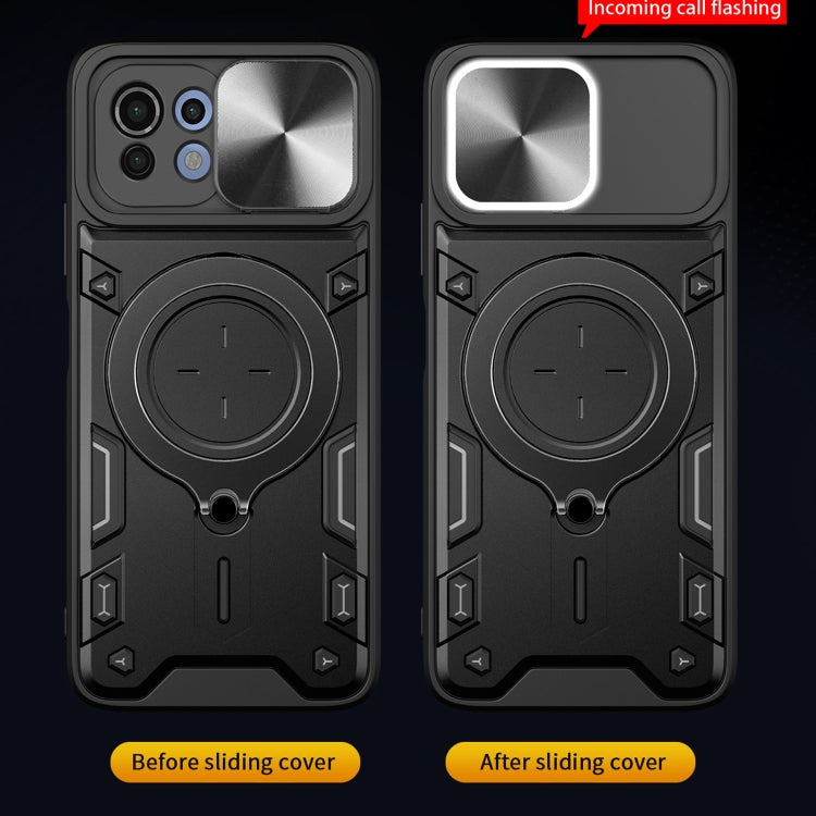 For Xiaomi Mi 11 Lite 4G / 5G CD Texture Sliding Camshield Magnetic Holder Phone Case(Black) - Xiaomi Cases by PMC TechLife | Online Shopping South Africa | PMC TechLife | Buy Now Pay Later Mobicred
