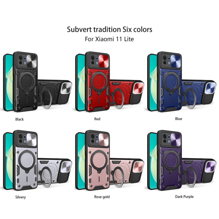 For Xiaomi Mi 11 Lite 4G / 5G CD Texture Sliding Camshield Magnetic Holder Phone Case(Red) - Xiaomi Cases by PMC TechLife | Online Shopping South Africa | PMC TechLife | Buy Now Pay Later Mobicred