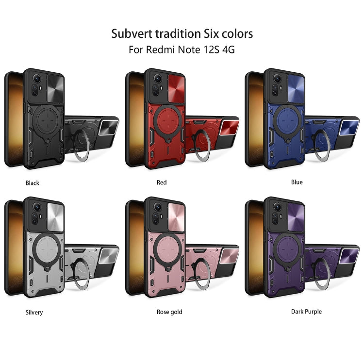 For Xiaomi Redmi Note 12S 4G CD Texture Sliding Camshield Magnetic Holder Phone Case(Black) - Xiaomi Cases by PMC TechLife | Online Shopping South Africa | PMC TechLife | Buy Now Pay Later Mobicred