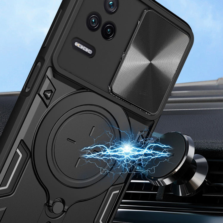 For Xiaomi Redmi K40S / Poco F4 CD Texture Sliding Camshield Magnetic Holder Phone Case(Silver) - Xiaomi Cases by PMC TechLife | Online Shopping South Africa | PMC TechLife | Buy Now Pay Later Mobicred
