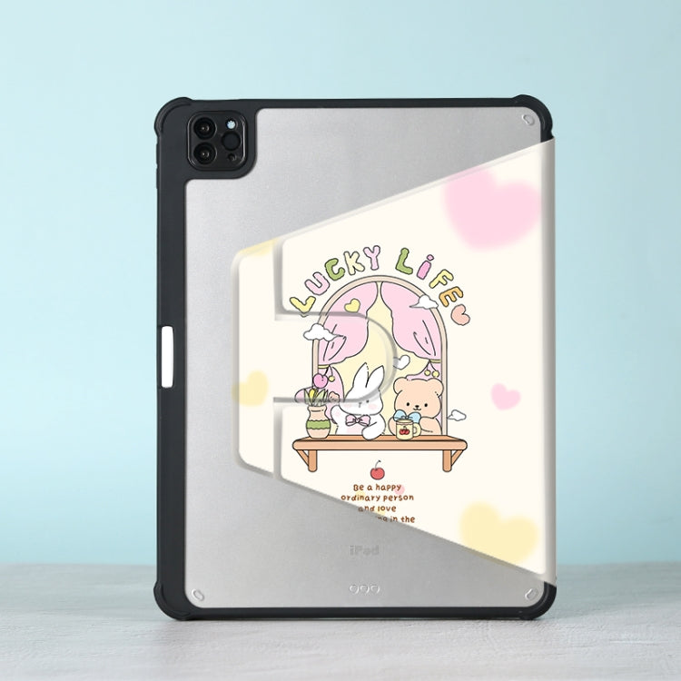 For iPad Air 11 2024 / iPad Pro 11 3-Fold 360 Rotation Painted Leather Smart Tablet Case(Bear Bunny) - iPad Pro 11 (2022/2021) Cases by PMC TechLife | Online Shopping South Africa | PMC TechLife | Buy Now Pay Later Mobicred