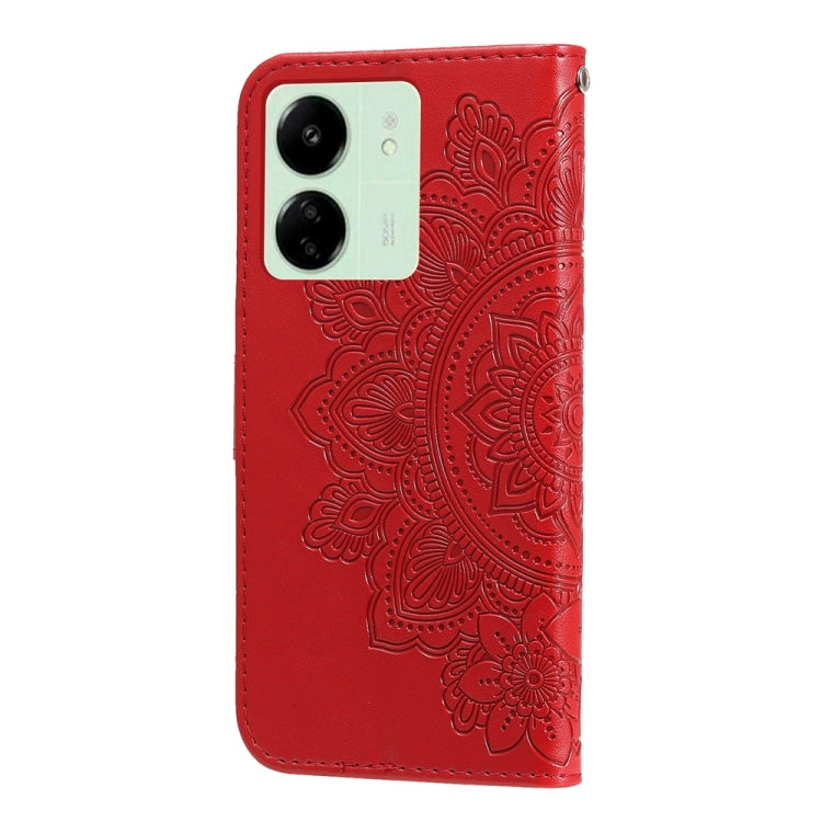 For Xiaomi Redmi 13C 4G 7-petal Flowers Embossing Leather Phone Case(Red) - 13C Cases by PMC Jewellery | Online Shopping South Africa | PMC Jewellery | Buy Now Pay Later Mobicred