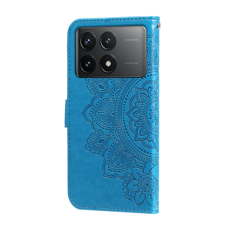 For Xiaomi Redmi K70 / K70 Pro 7-petal Flowers Embossing Leather Phone Case(Blue) - K70 Pro Cases by PMC Jewellery | Online Shopping South Africa | PMC Jewellery | Buy Now Pay Later Mobicred