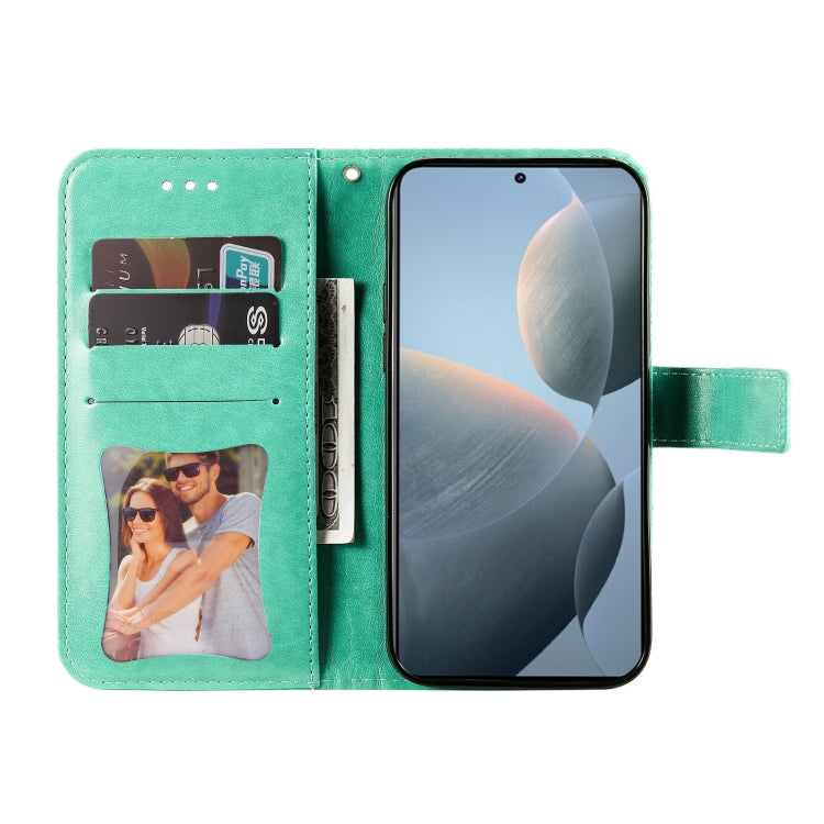 For Xiaomi Redmi K70E 7-petal Flowers Embossing Leather Phone Case(Green) - K70E Cases by PMC Jewellery | Online Shopping South Africa | PMC Jewellery | Buy Now Pay Later Mobicred