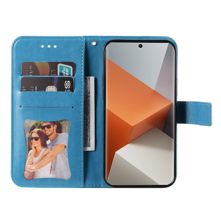For Xiaomi Redmi Note13 Pro+ 5G Global 7-petal Flowers Embossing Leather Phone Case(Blue) - Note 13 Pro+ Cases by PMC TechLife | Online Shopping South Africa | PMC TechLife | Buy Now Pay Later Mobicred