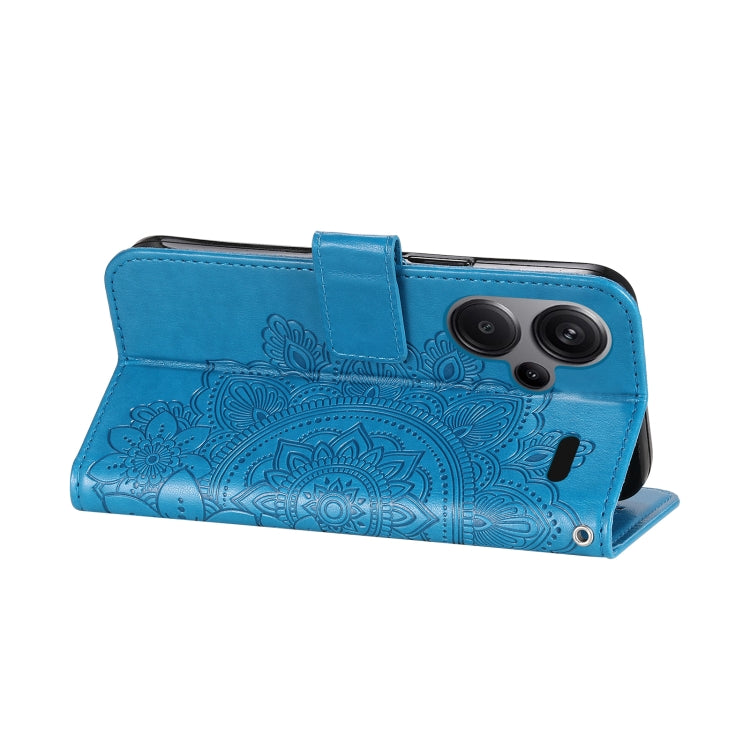 For Xiaomi Redmi Note13 Pro+ 5G Global 7-petal Flowers Embossing Leather Phone Case(Blue) - Note 13 Pro+ Cases by PMC TechLife | Online Shopping South Africa | PMC TechLife | Buy Now Pay Later Mobicred