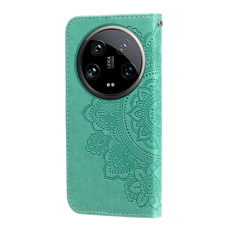 For Xiaomi 14 Ultra 7-petal Flowers Embossing Leather Phone Case(Green) - 14 Ultra Cases by PMC TechLife | Online Shopping South Africa | PMC TechLife | Buy Now Pay Later Mobicred