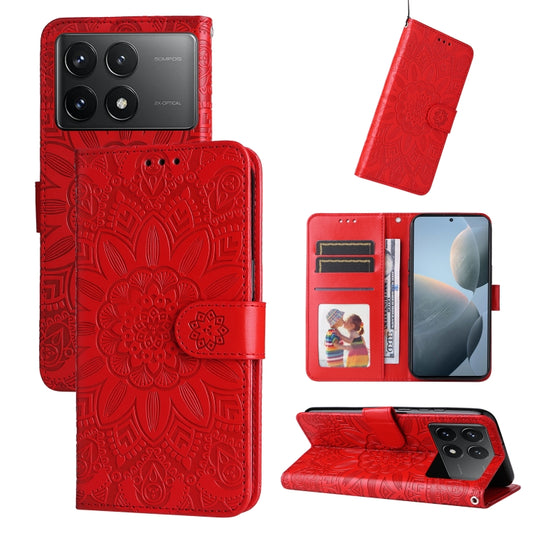 For Xiaomi Redmi K70 / K70 Pro Embossed Sunflower Leather Phone Case(Red) - K70 Pro Cases by PMC Jewellery | Online Shopping South Africa | PMC Jewellery | Buy Now Pay Later Mobicred