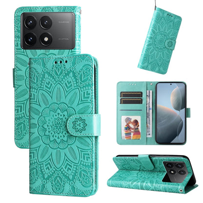 For Xiaomi Redmi K70 / K70 Pro Embossed Sunflower Leather Phone Case(Green) - K70 Pro Cases by PMC Jewellery | Online Shopping South Africa | PMC Jewellery | Buy Now Pay Later Mobicred