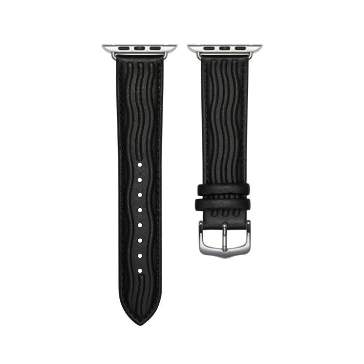Embossed Line Genuine Leather Watch Band For Apple Watch Ultra 2 49mm(Black) - Watch Bands by PMC TechLife | Online Shopping South Africa | PMC TechLife | Buy Now Pay Later Mobicred