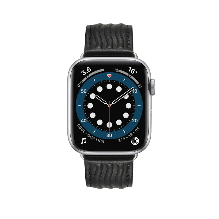 Embossed Line Genuine Leather Watch Band For Apple Watch Series 10 46mm(Black) - free shipping - PMc TechLife - Order now!