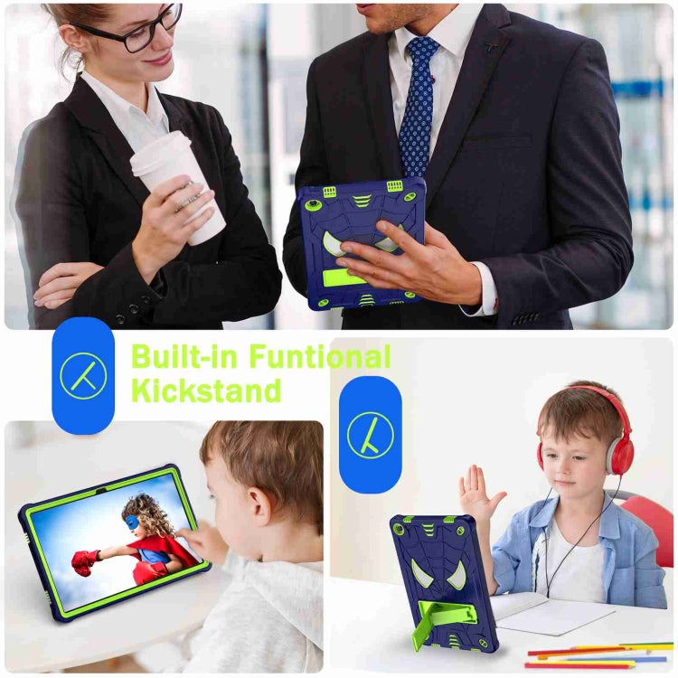 For Lenovo Tab M10 Plus 10.6 3rd Gen 2022 Spider Texture Silicone Hybrid PC Tablet Case with Shoulder Strap(Navy Blue + Yellow Green) - Lenovo by PMC TechLife | Online Shopping South Africa | PMC TechLife | Buy Now Pay Later Mobicred