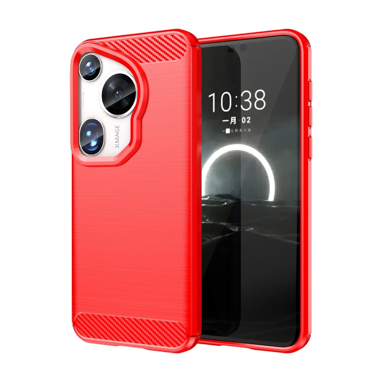 For Huawei Pura 70 Ultra Brushed Texture Carbon Fiber TPU Phone Case(Red) - Huawei Cases by PMC Jewellery | Online Shopping South Africa | PMC Jewellery | Buy Now Pay Later Mobicred