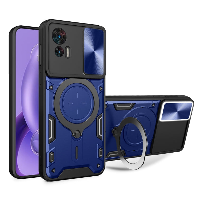For Motorola Edge 30 Neo CD Texture Sliding Camshield Magnetic Holder Phone Case(Blue) - free shipping - PMC TechLife - Order now!